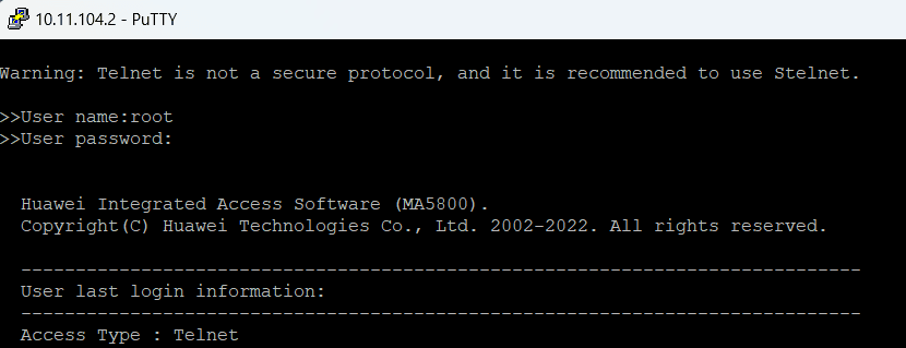 Huawei OLT: Configurações iniciais 2 acesso telnet olt huawei